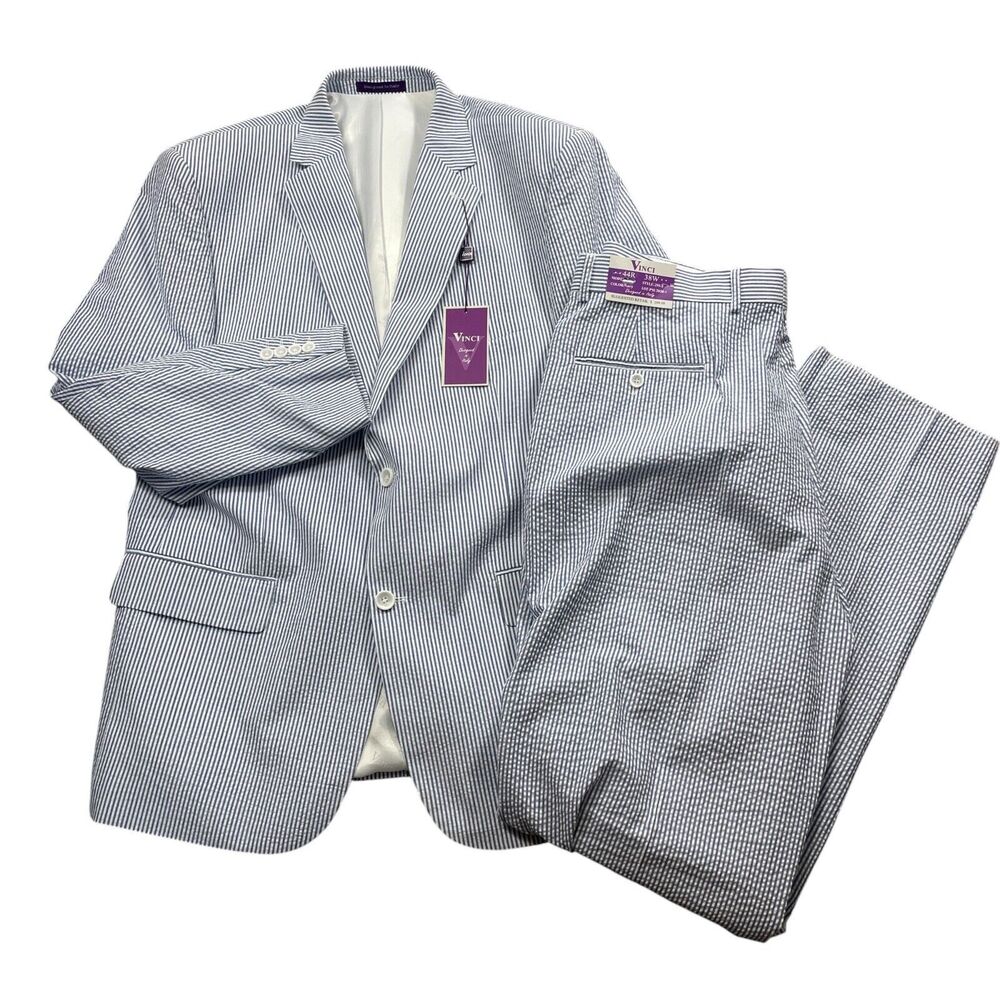 Vinci Suit 44R Lined Pants 38R NEW w/Tags Blue Pin‎ Strip Cotton